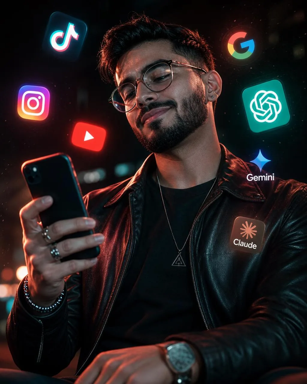 Persona explorando redes sociales e inteligencia artificial desde su móvil